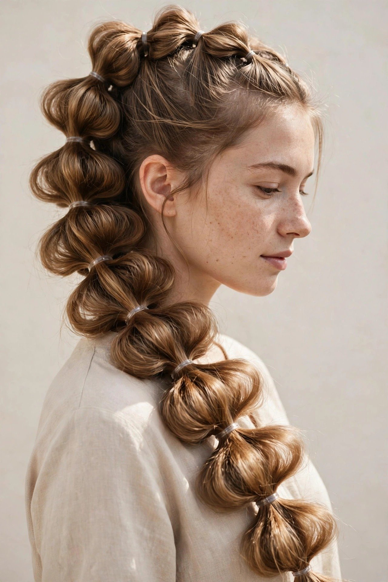 Voluminous bubble braids on fine thin hair with pancaking technique