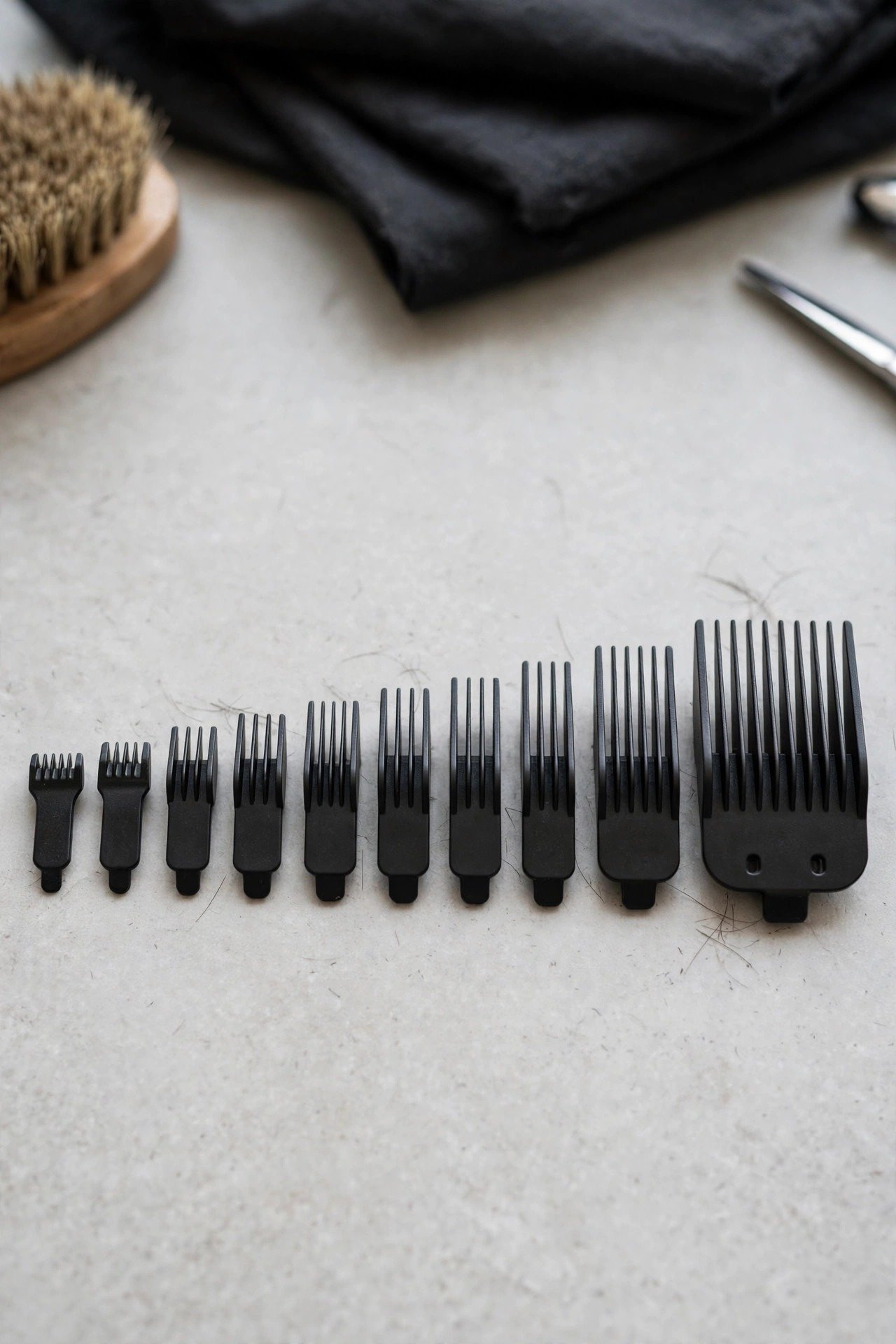 Clipper guard length chart showing buzz cut fade guard sizes from 0 to 8 with millimeter measurements