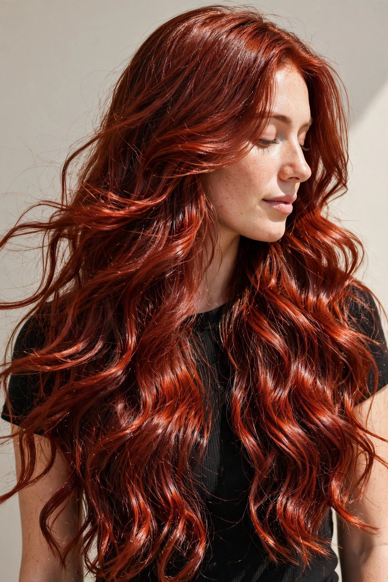 Bright cherry cola hair with vibrant red-brown dimension