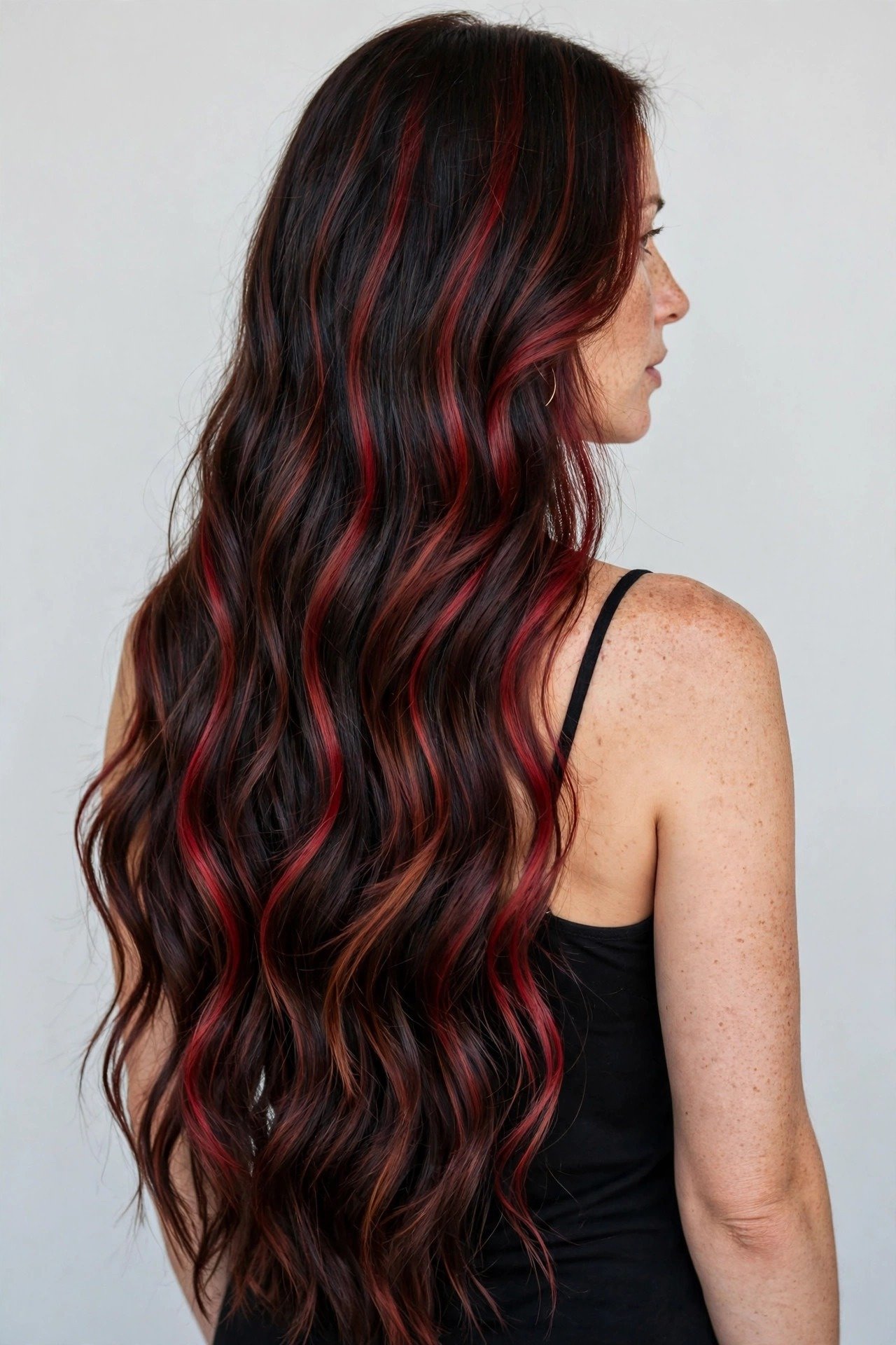 Cherry cola balayage with hand-painted cherry highlights