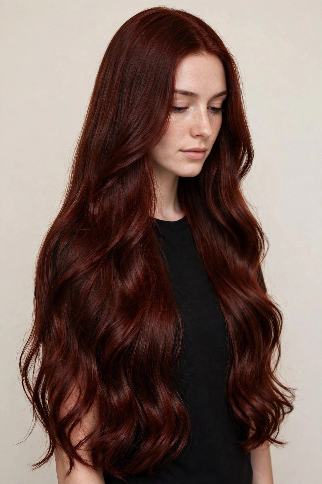 Rich cherry cola hair color done correctly with even saturation