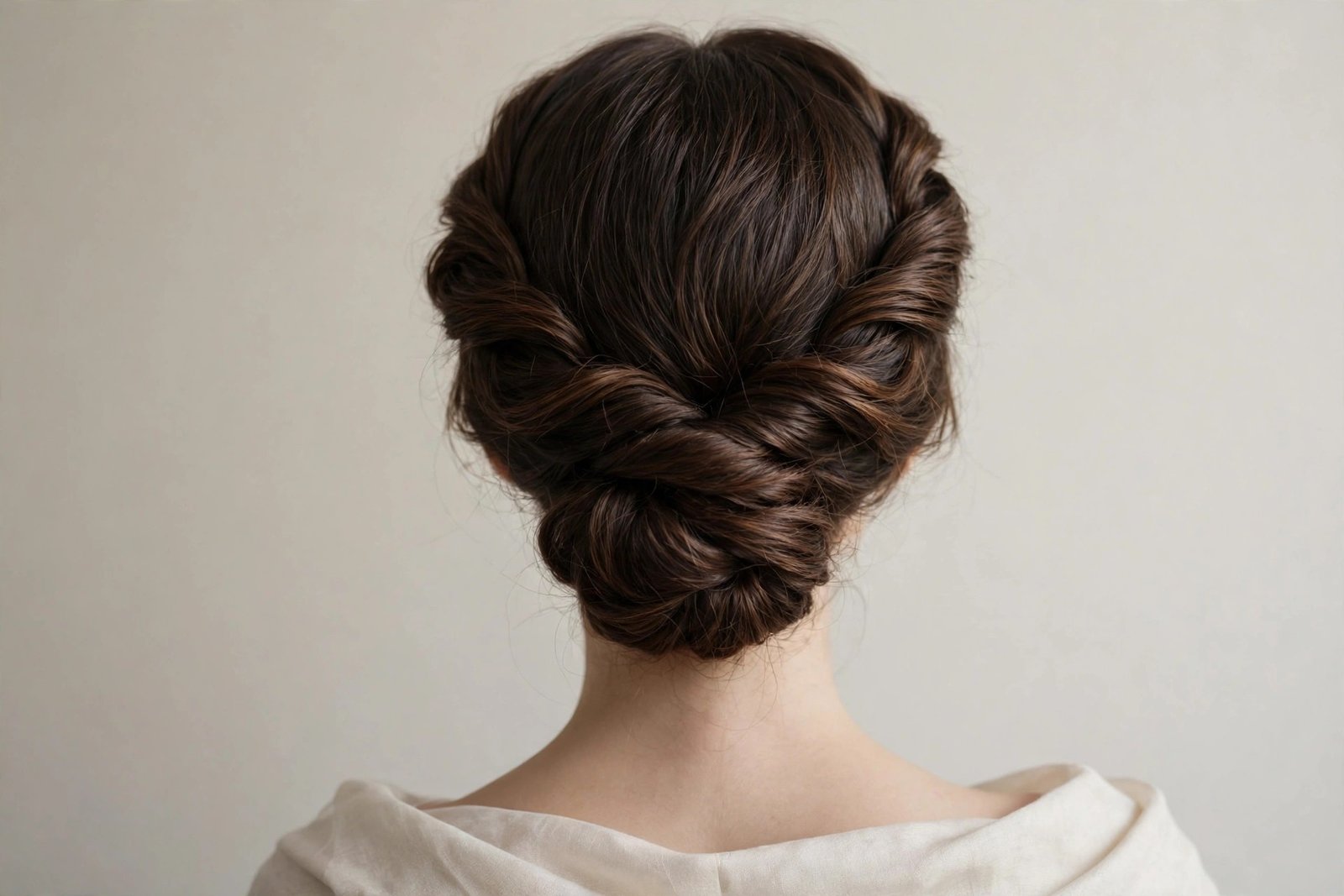 Twisted crown chignon hairstyle with twisted sections crowning into a low bun