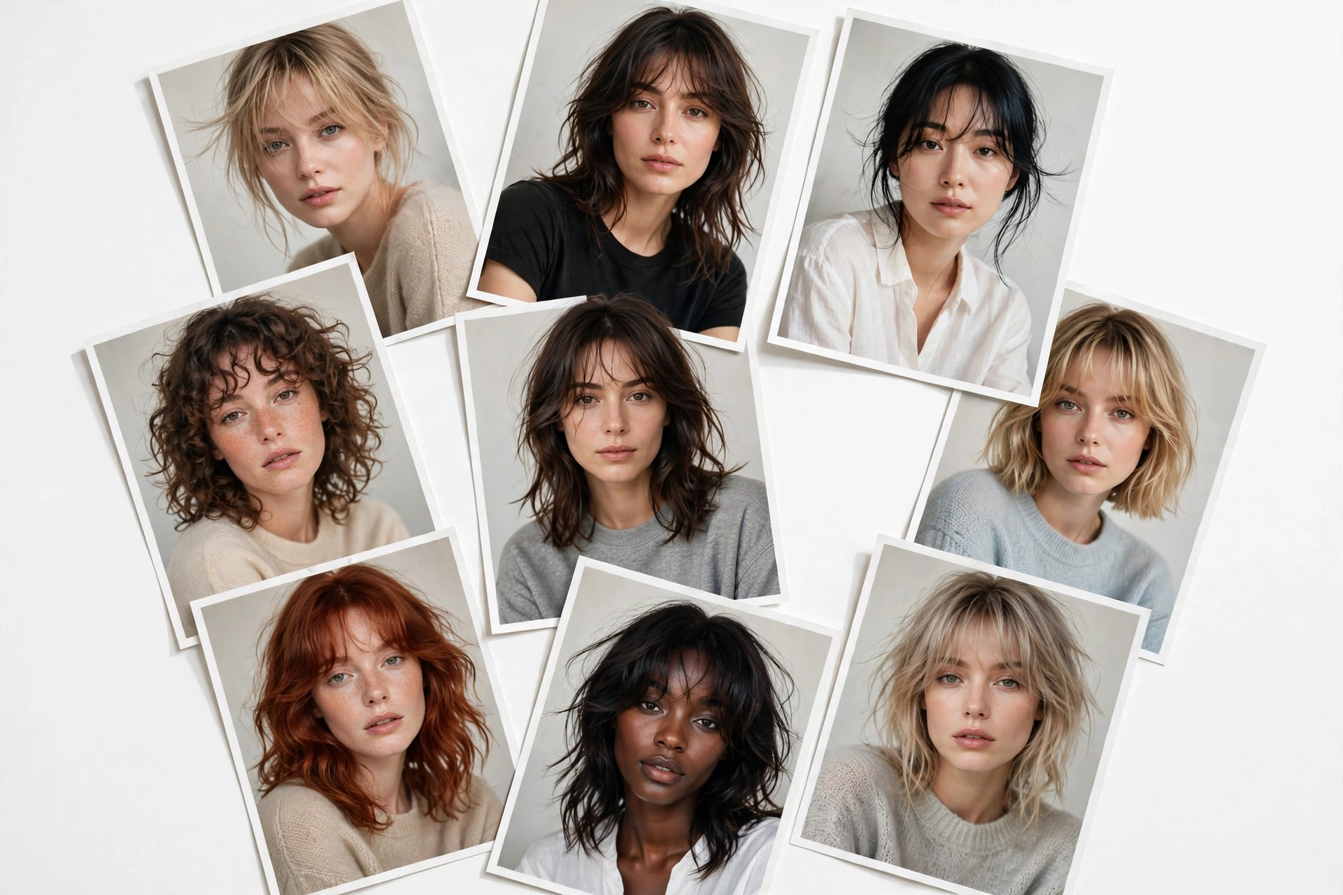 collage-style arrangement showing cloud bangs variations on different women