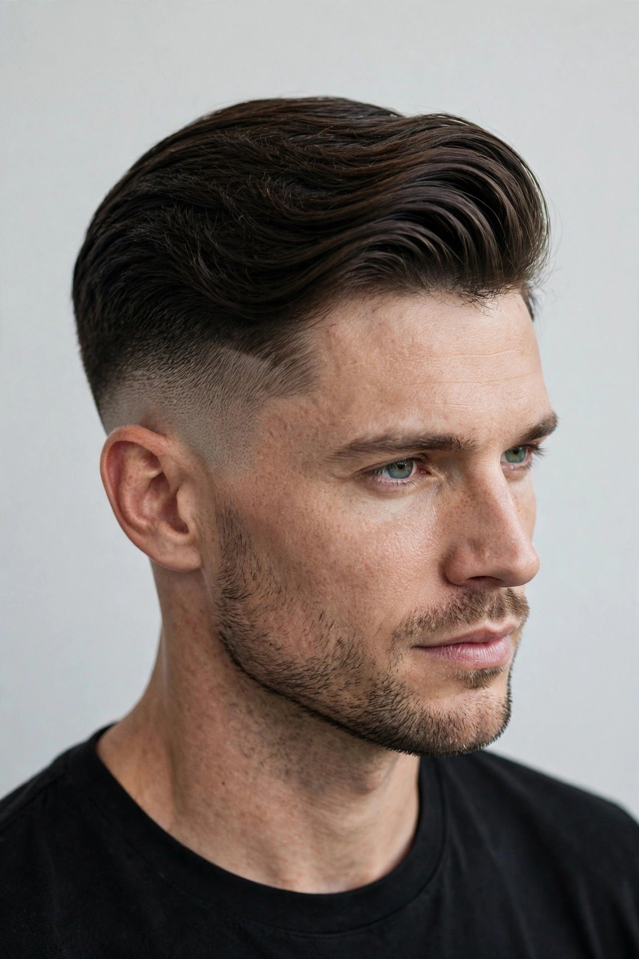 Comb over haircut with a disconnected undercut and long swept top