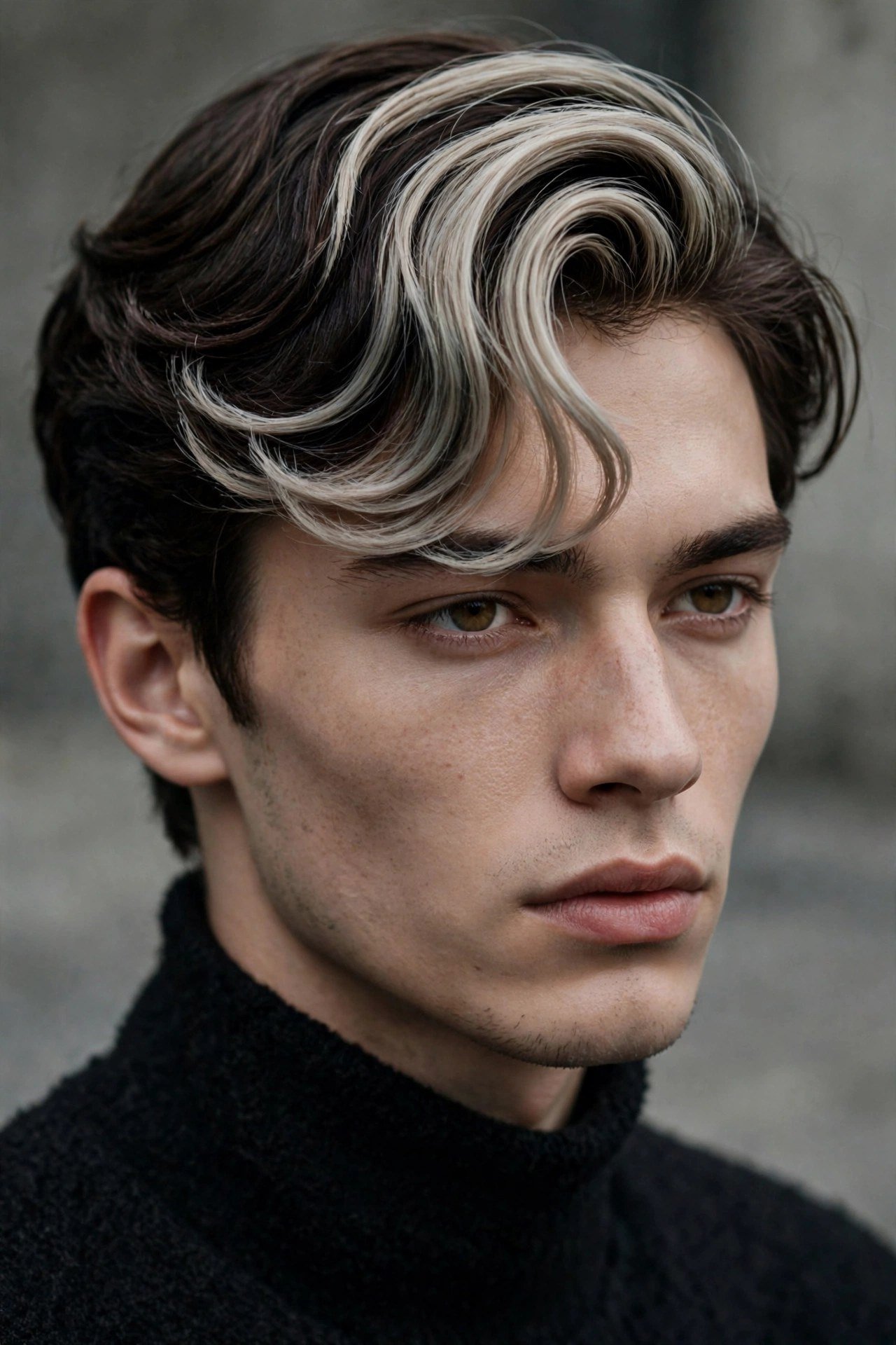Comma hairstyles with ash blonde and dark espresso color