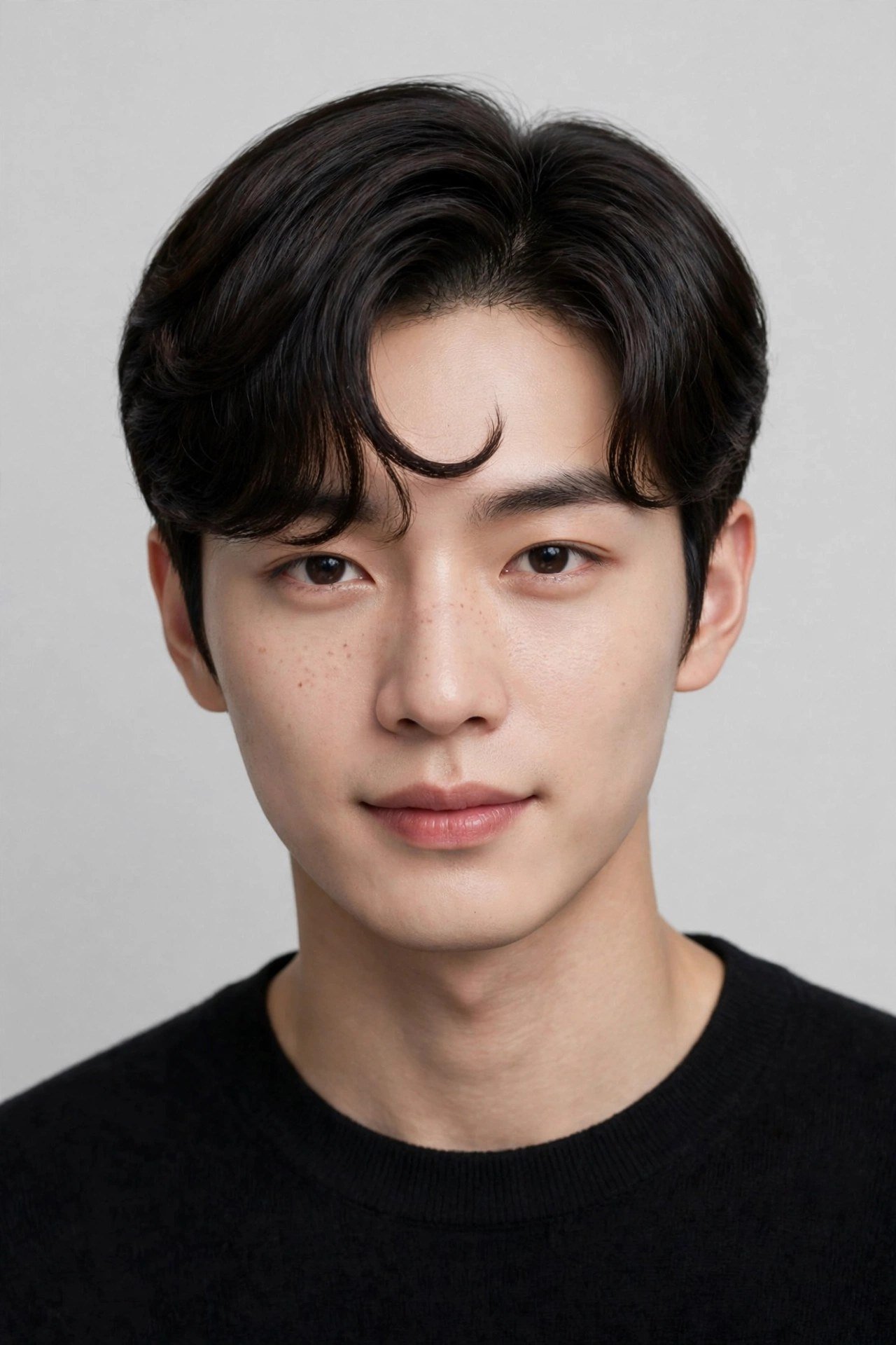 Classic timeless comma hairstyle with neat K-drama curved fringe