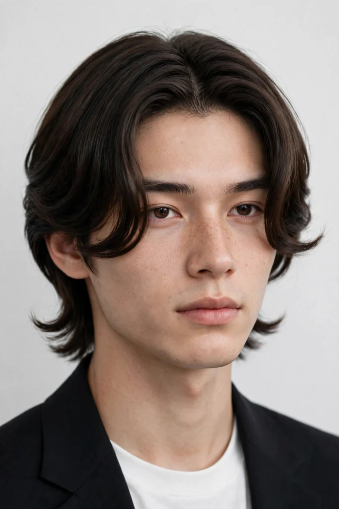 Middle-part comma hybrid hairstyle