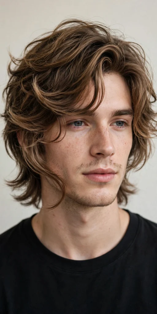Tousled curtain-comma hairstyle