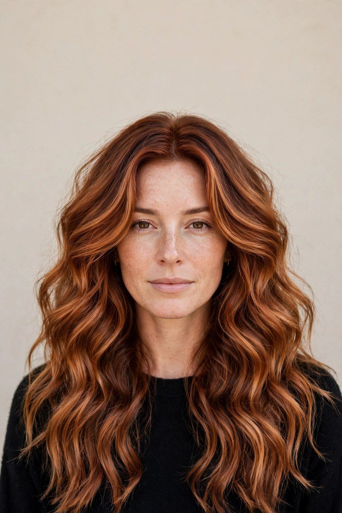 Woman with copper balayage hair