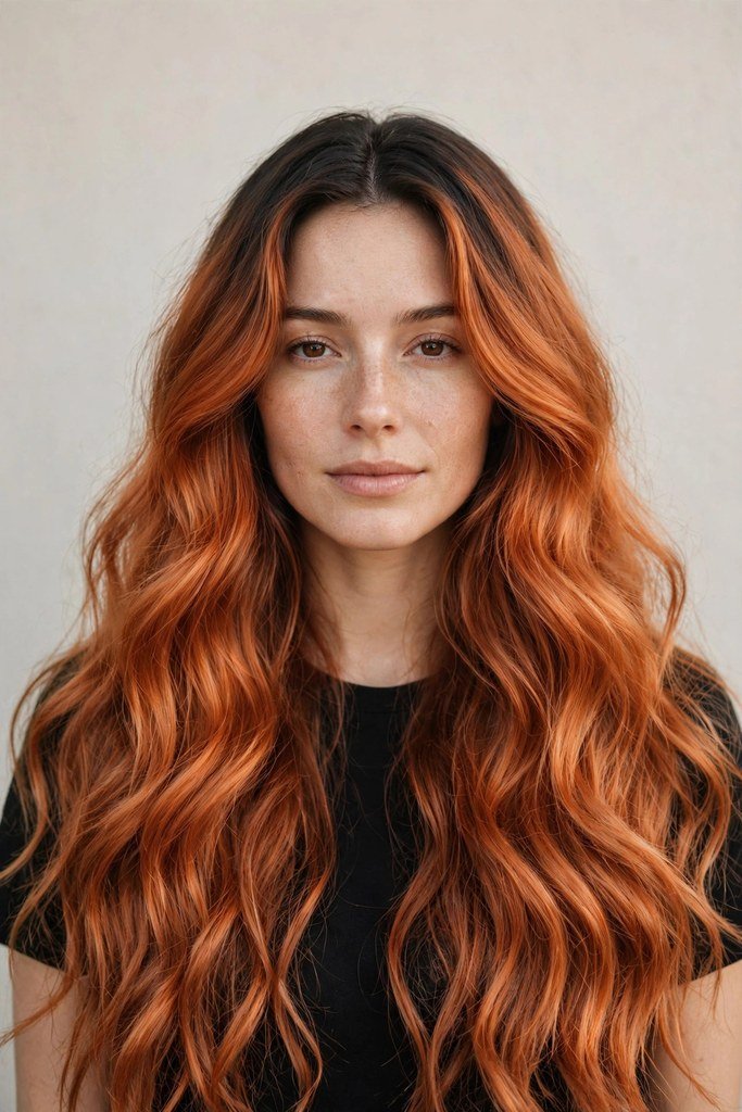 Woman with copper ombre hair