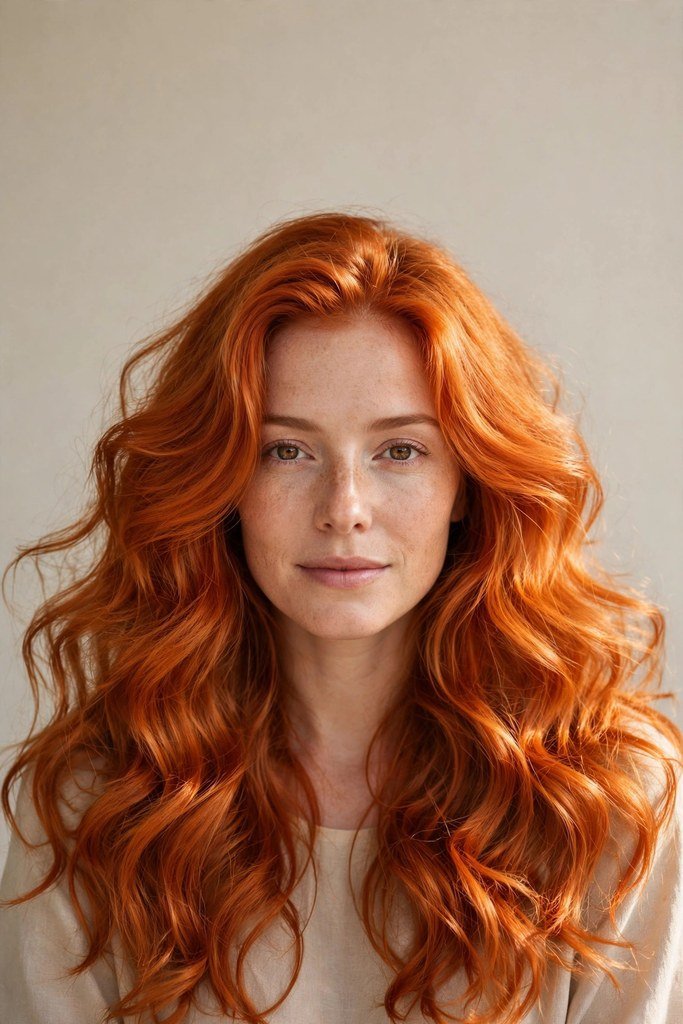 Woman with sunset copper melt hair color