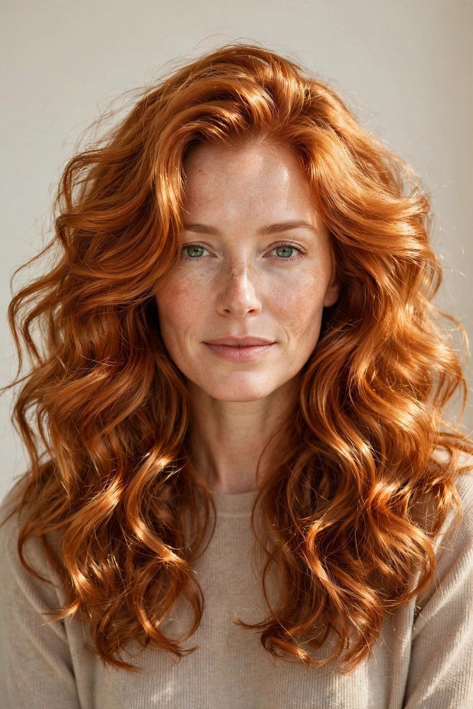 Woman with copper roots and golden blonde ends
