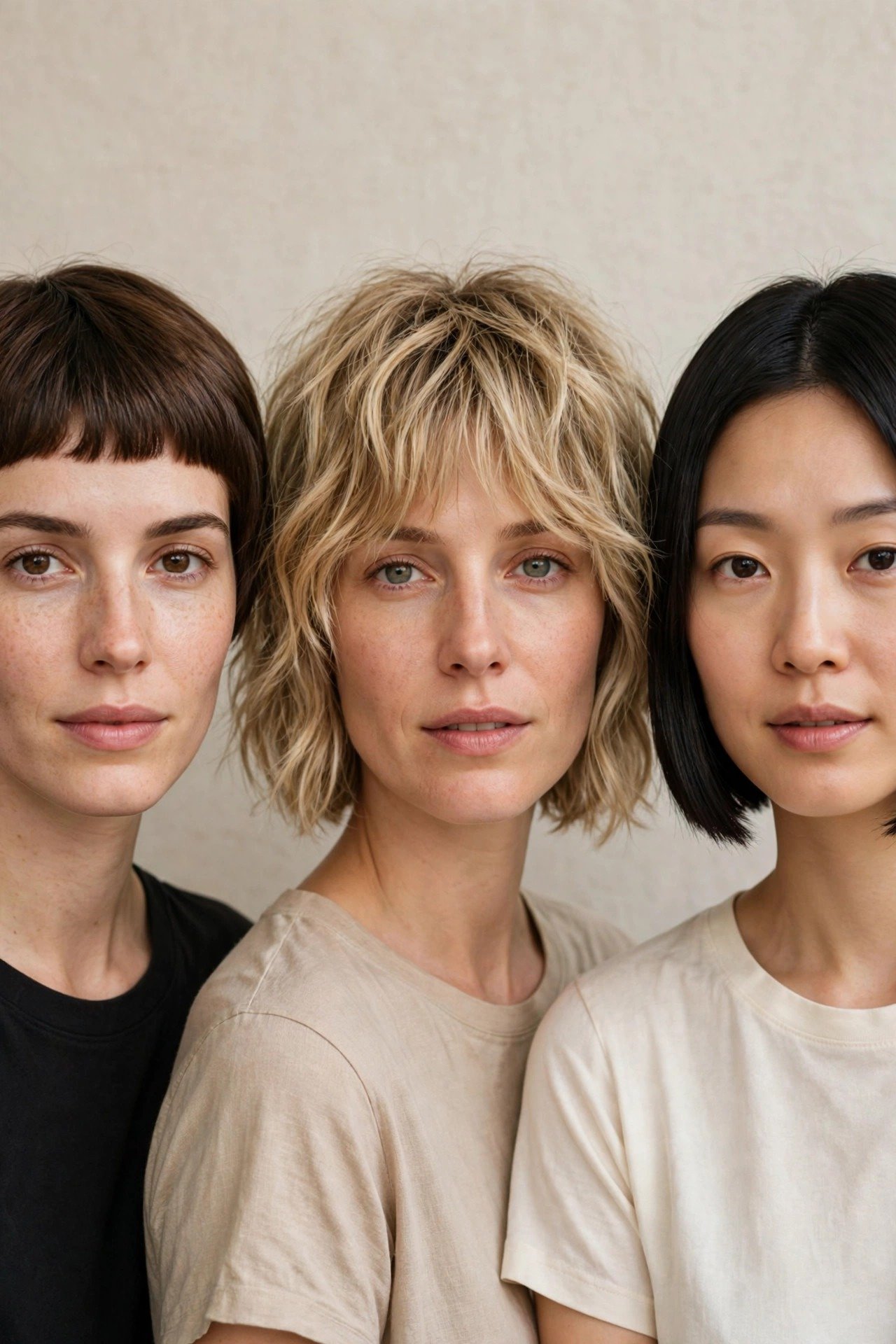 Three classic cub cut variations: French cub, soft shaggy bob, and chin-length chop