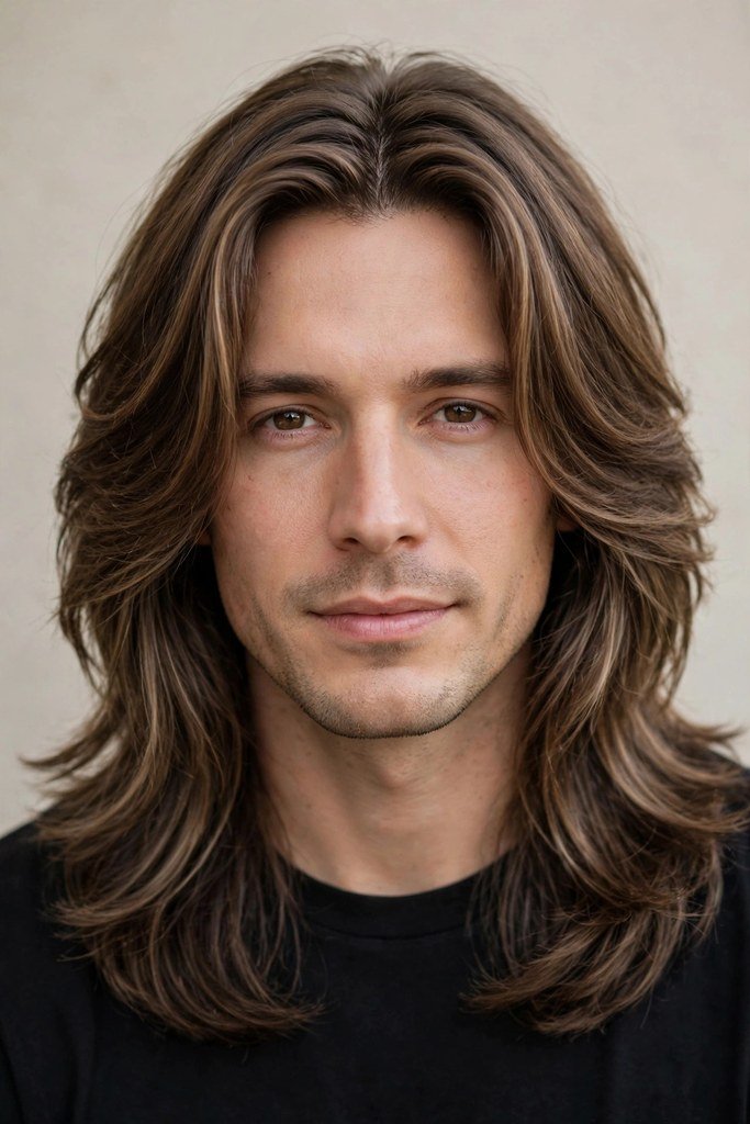 Long curtain layers hairstyle for men