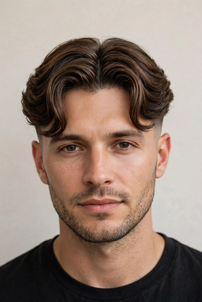 Curtain hairstyle with skin fade for men