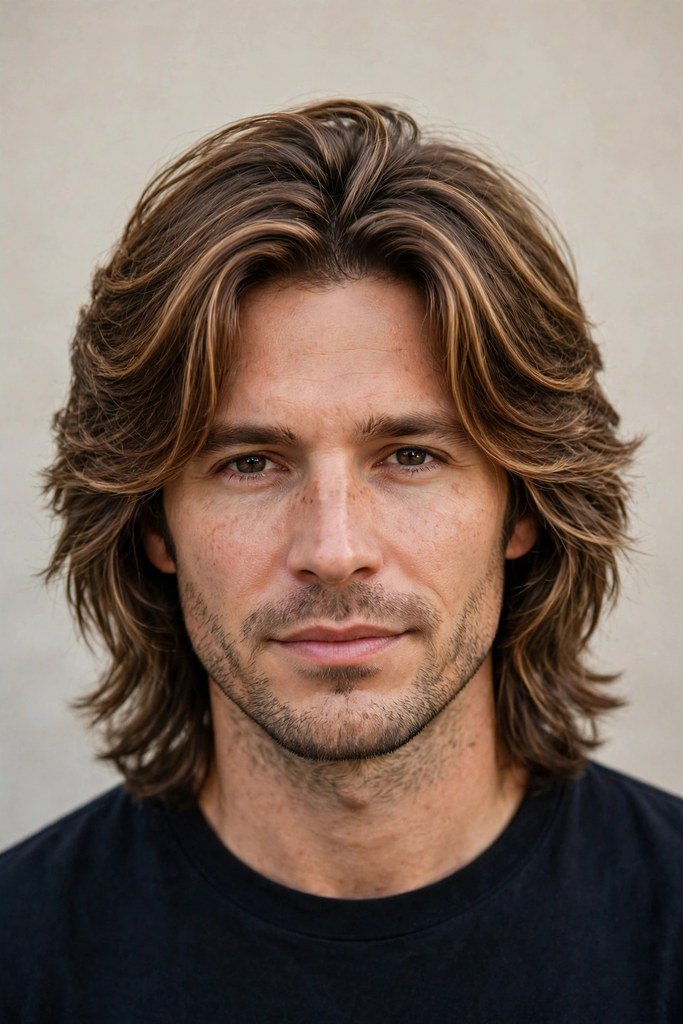Curtain hairstyle with highlights for men