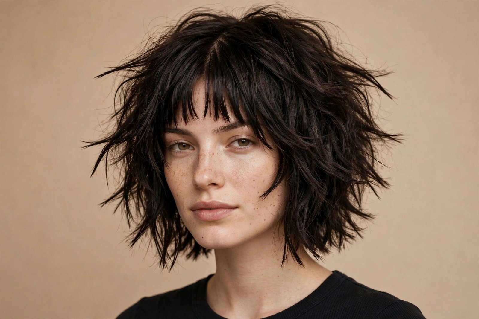 Bold choppy curtain bangs with defined piecey separated ends