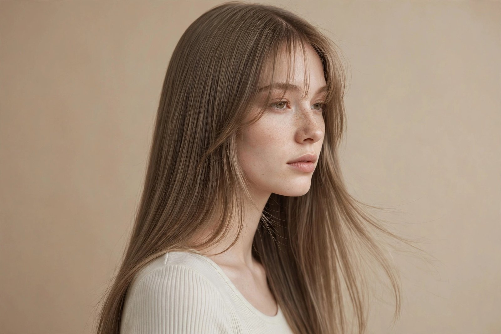 Delicate soft curtain bangs on fine straight hair