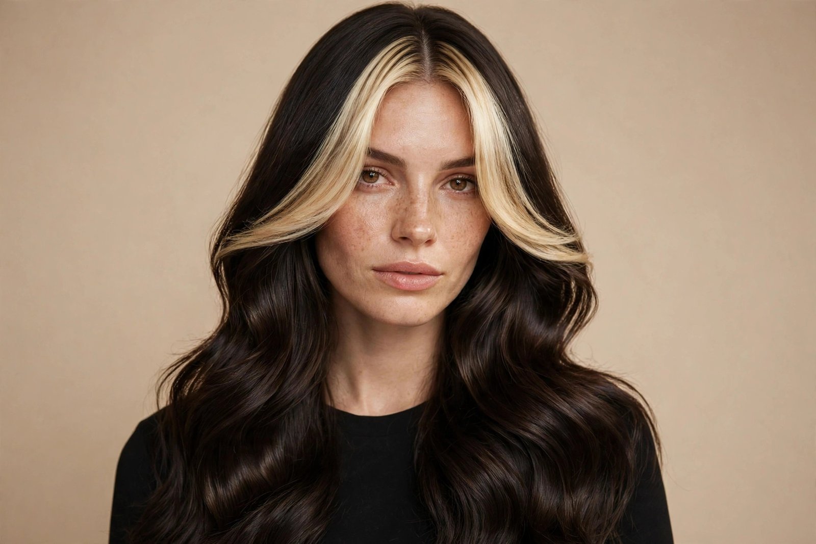 Curtain bangs with bright face-framing money piece highlights