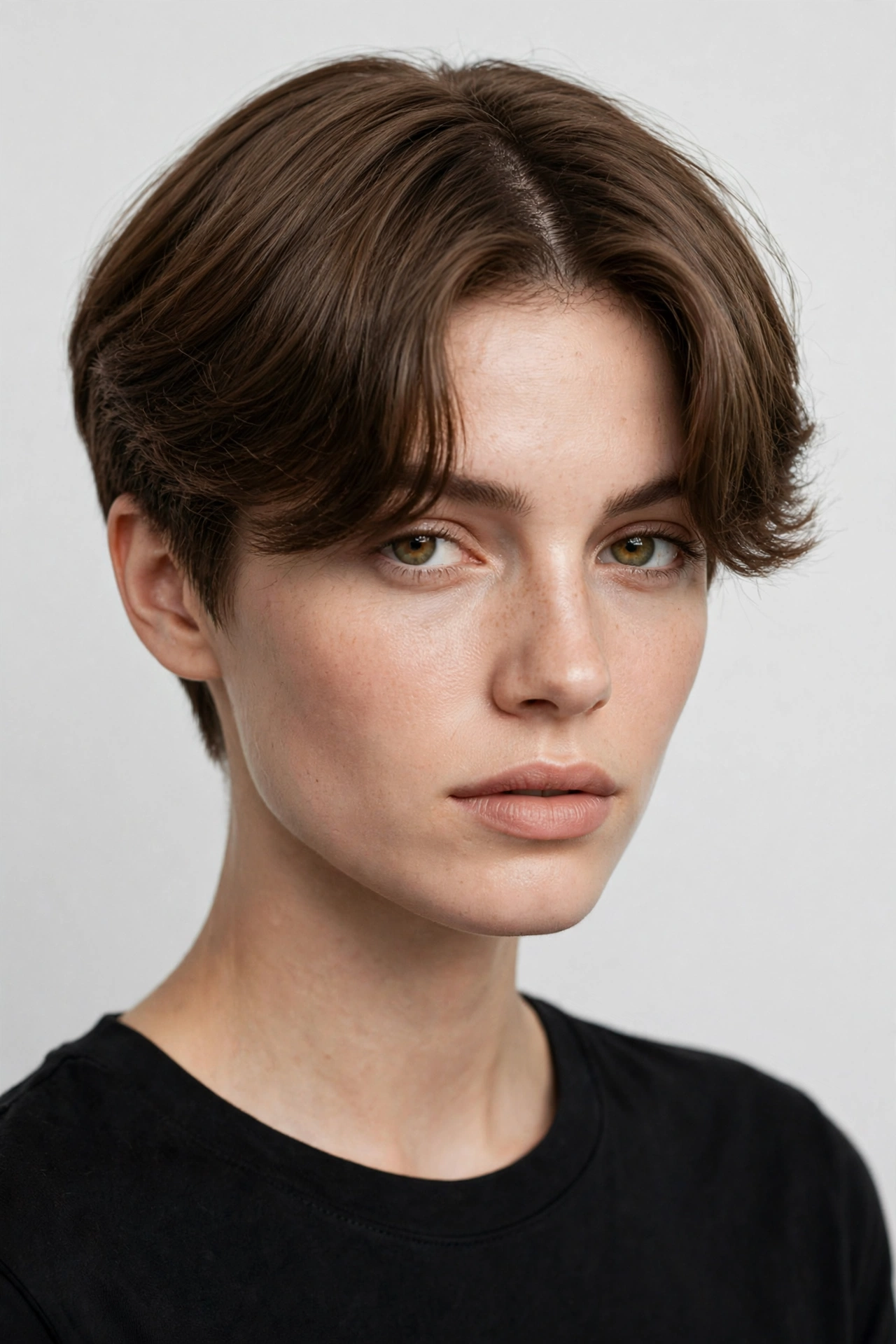 woman with the classic curtain crop, even proportions, neat sides, floppy middle part