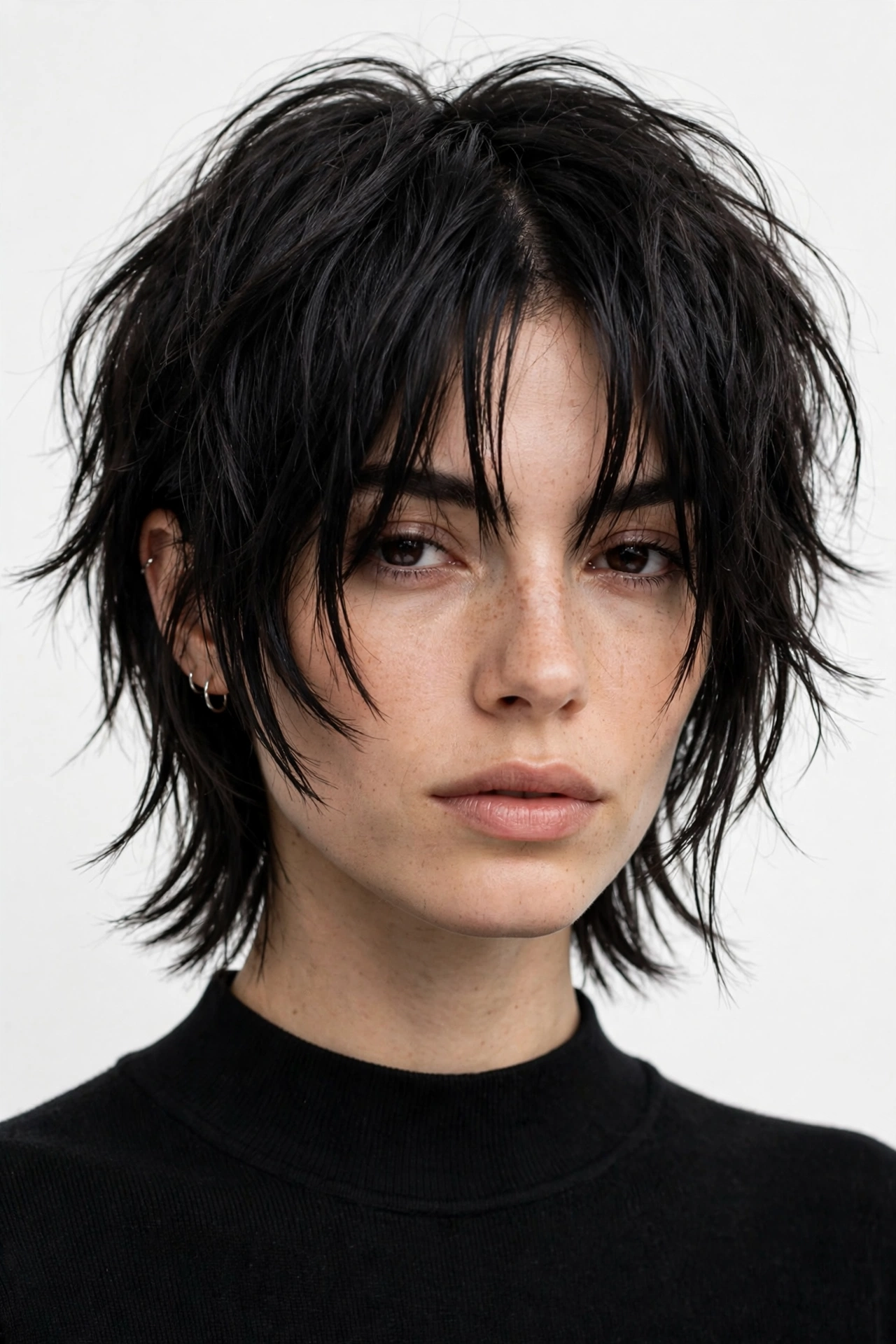 woman with a choppy textured curtain crop, piecey layers, edgy modern salon photo
