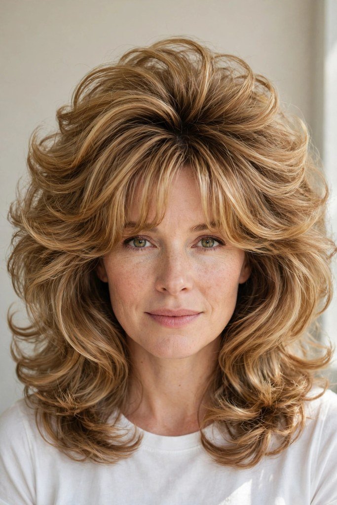 Middle-part curtain bangs with loose layers