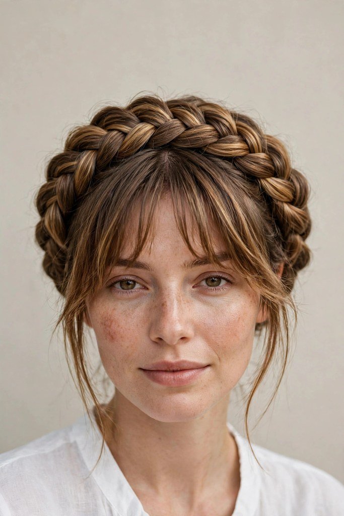Side-swept curtain bangs with voluminous blowout