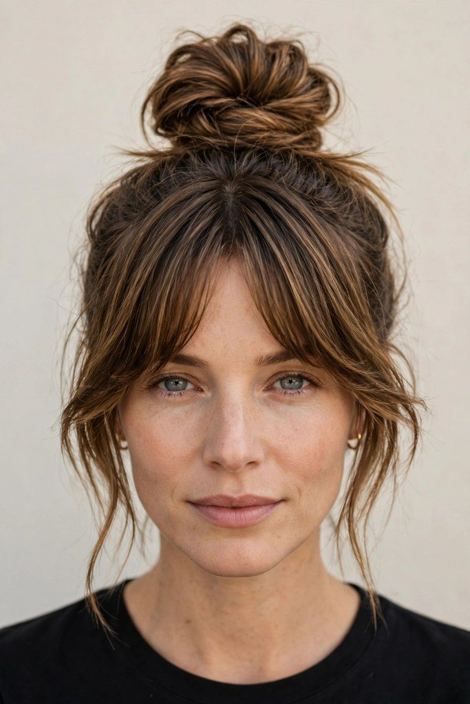 Curly layers with curtain bangs