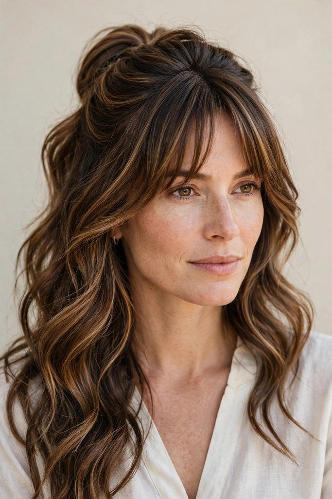 Air-dried natural texture with curtain bangs