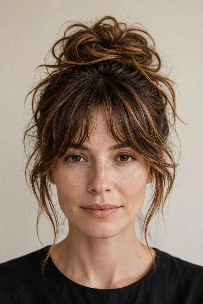 Half-up braid with curtain bangs