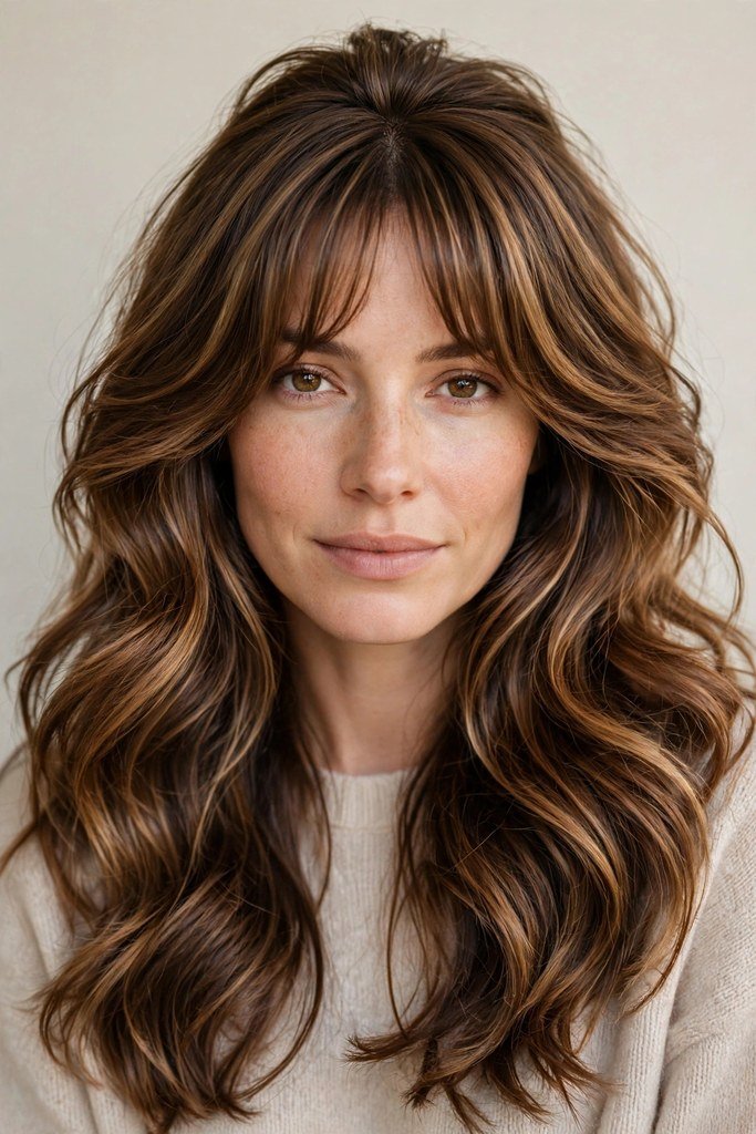 Voluminous blowout with curtain bangs for special occasions