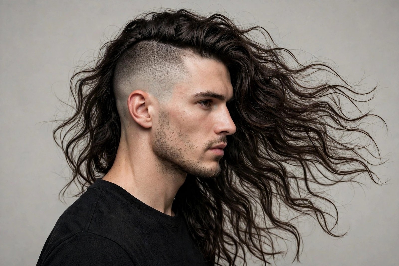 Dramatic high disconnected undercut men with bold high line and buzzed sides