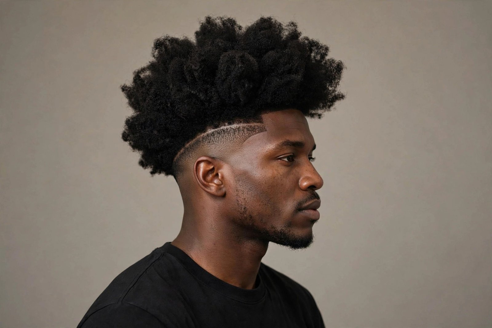 Afro crown disconnected undercut men with shaped afro over faded sides