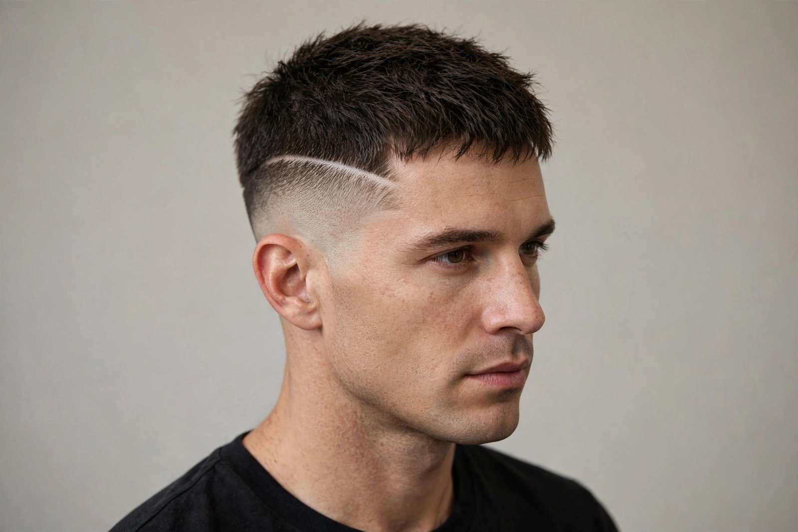 Short crop disconnected undercut men with cropped top and tight sides