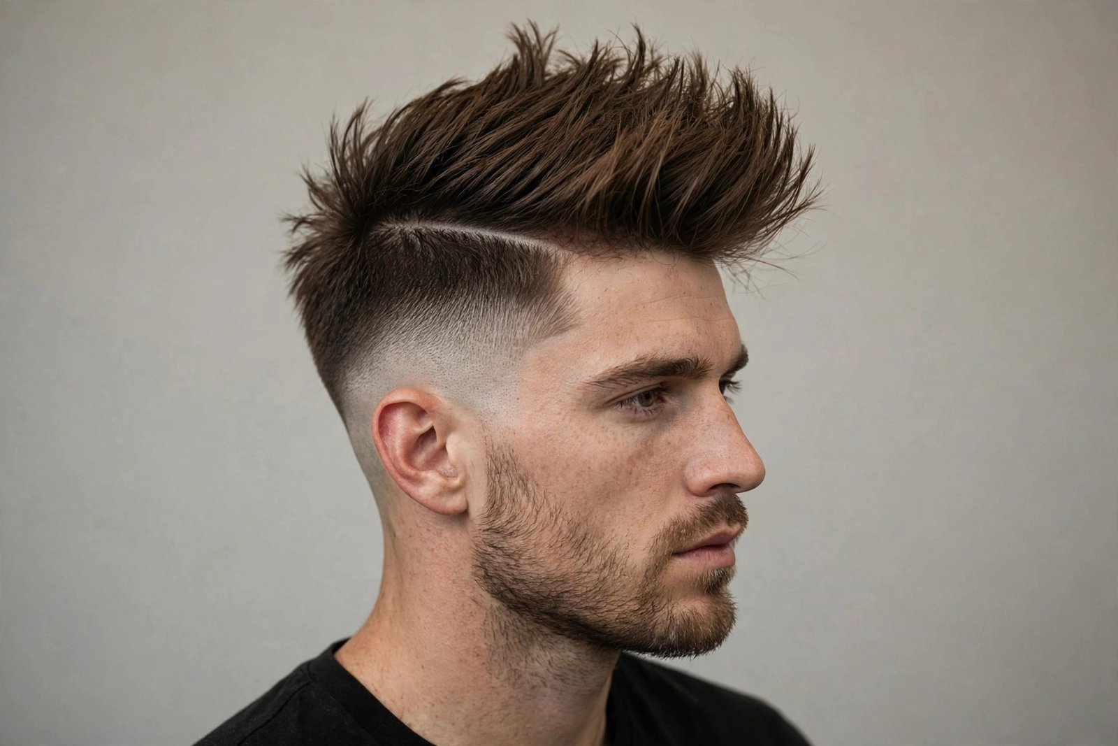 Brushed-up disconnected undercut men with lifted top and faded sides