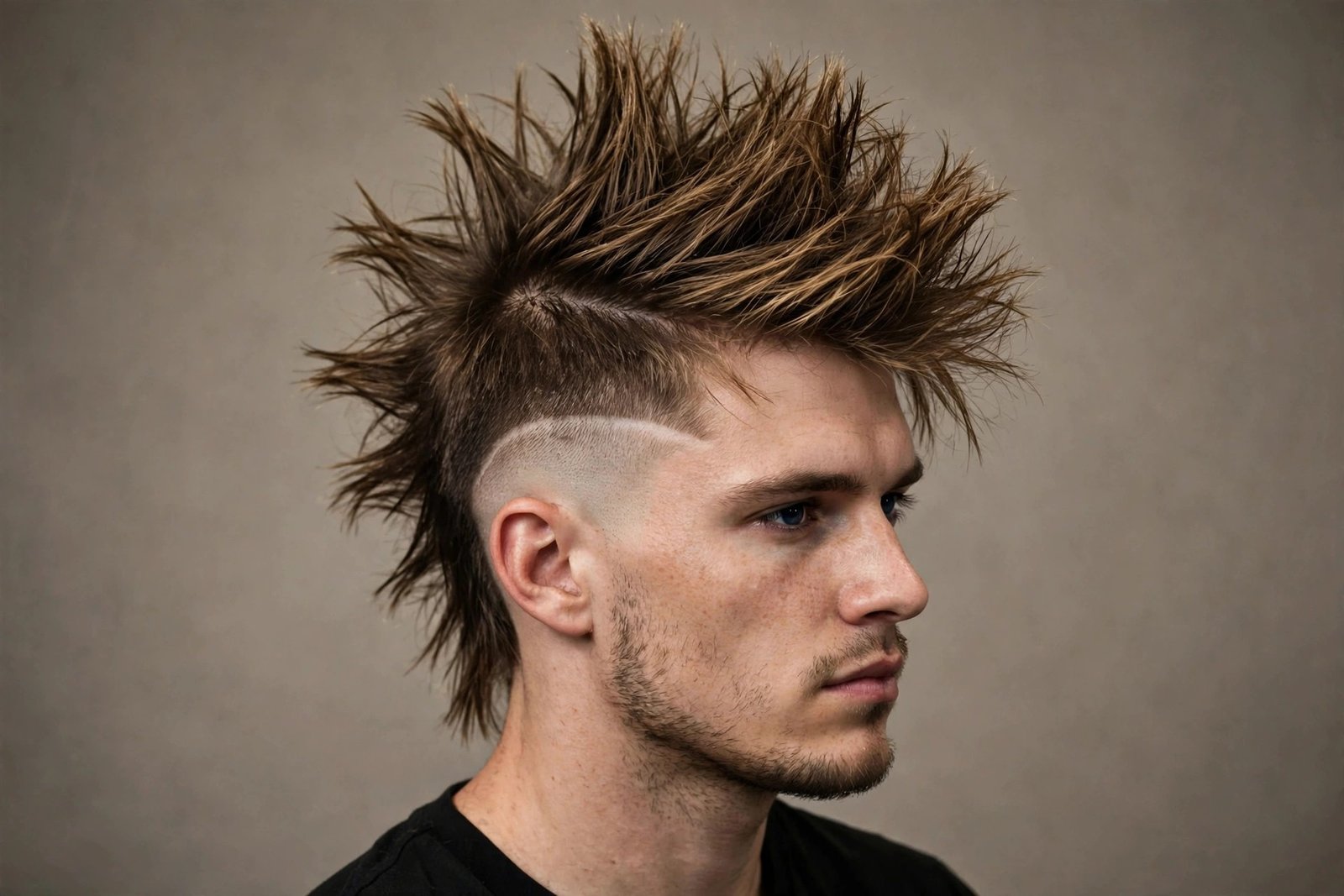 Faux hawk disconnected undercut men with center strip and faded sides
