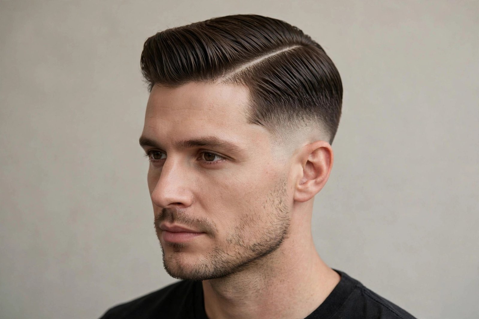Sharp side part disconnected undercut men with defined part and tapered sides