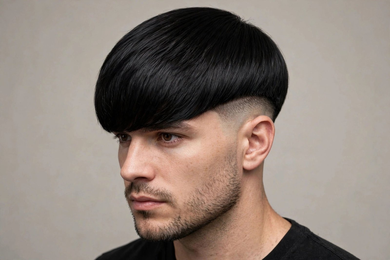 Thick straight disconnected undercut men with heavy glossy top