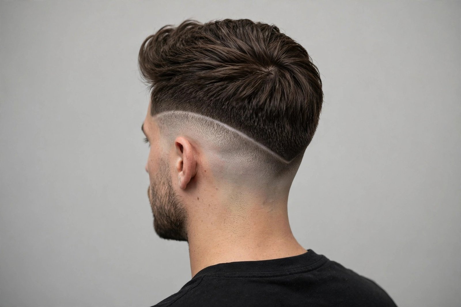 Neat disconnected undercut men from behind showing clean disconnect line