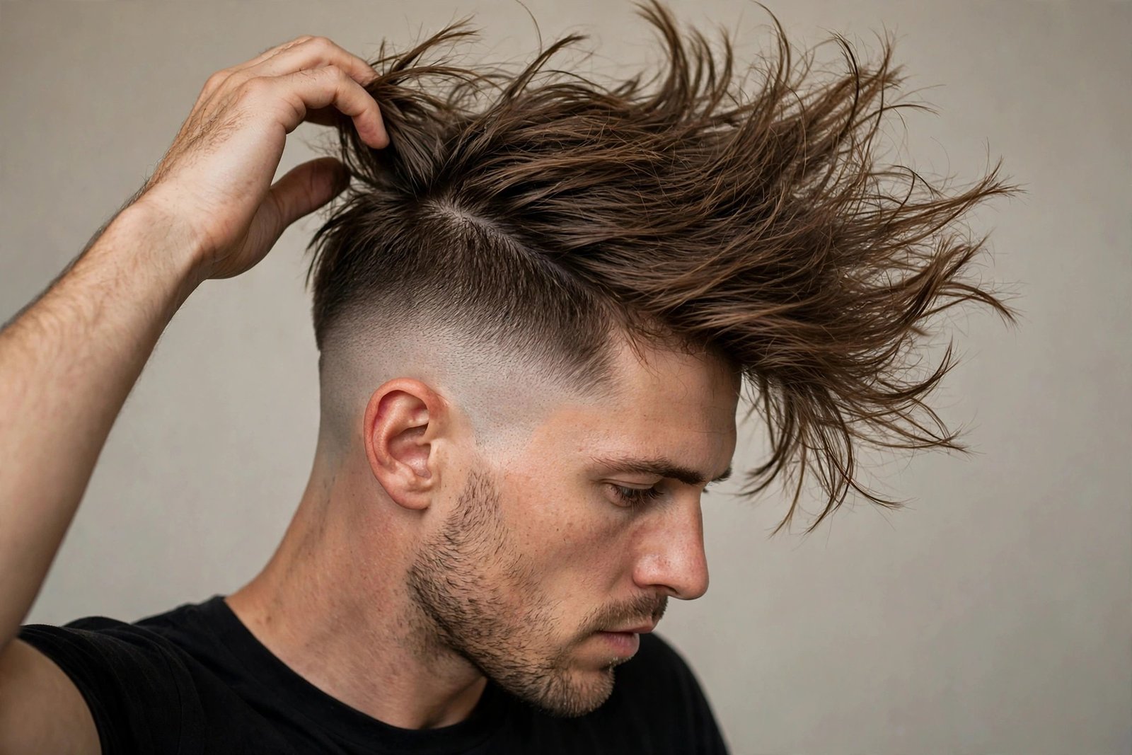 Disconnected undercut men styling routine with textured lifted top