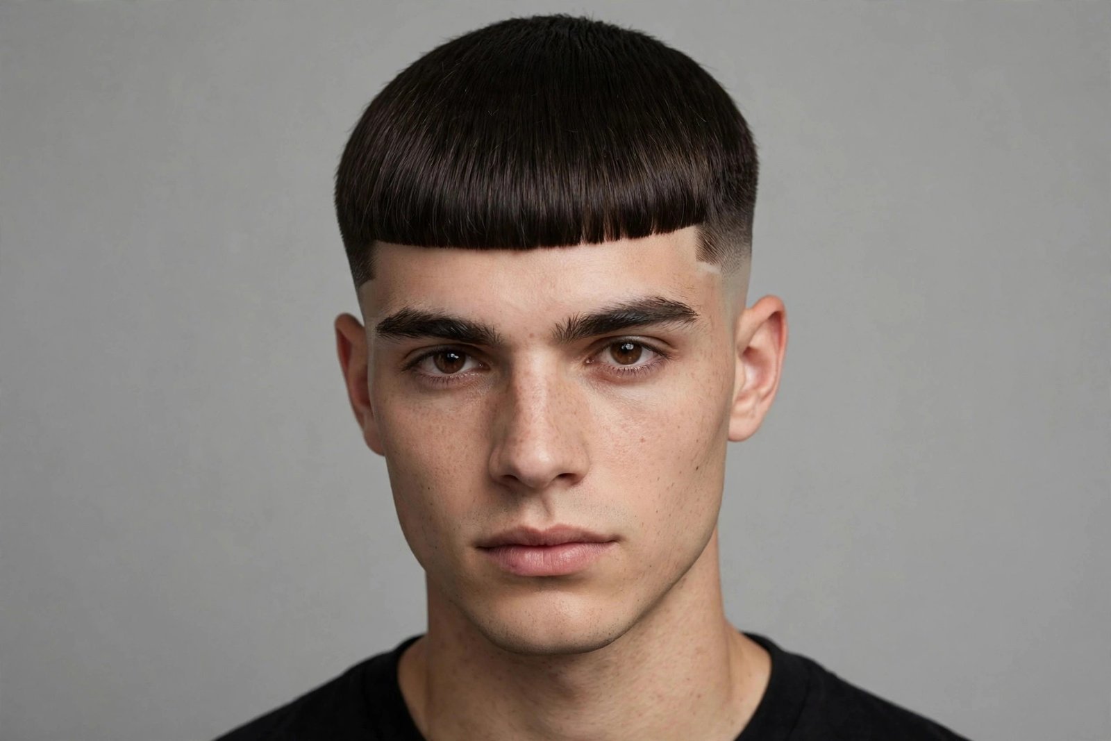 Classic Edgar cut men style with single guard 1 fade and blunt fringe