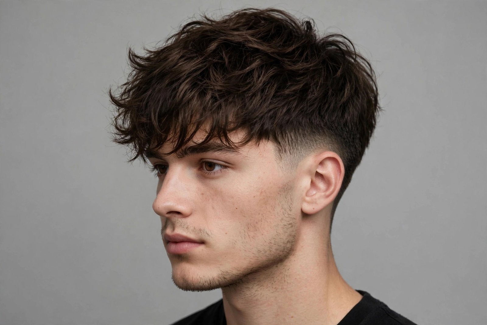 Fluffy textured Edgar cut men style with soft layered fringe