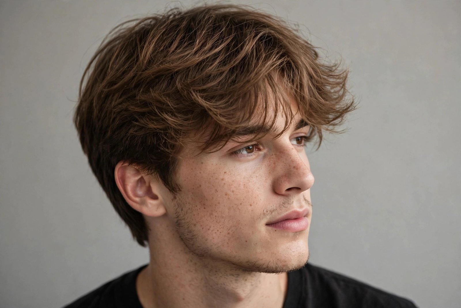 Grown out Edgar cut men with longer fluffy fringe and soft sides