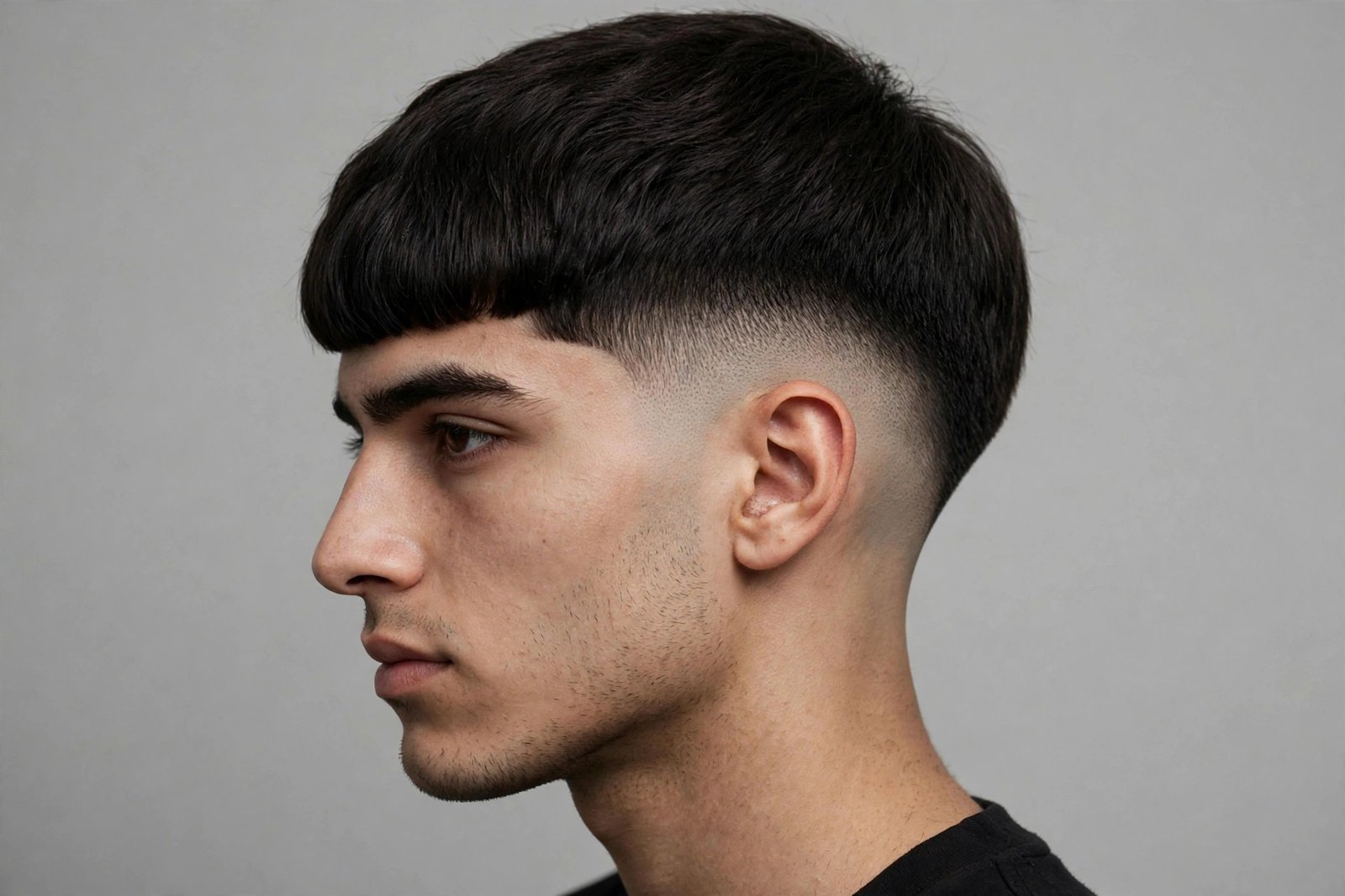 Edgar cut men with drop fade curving behind the ear