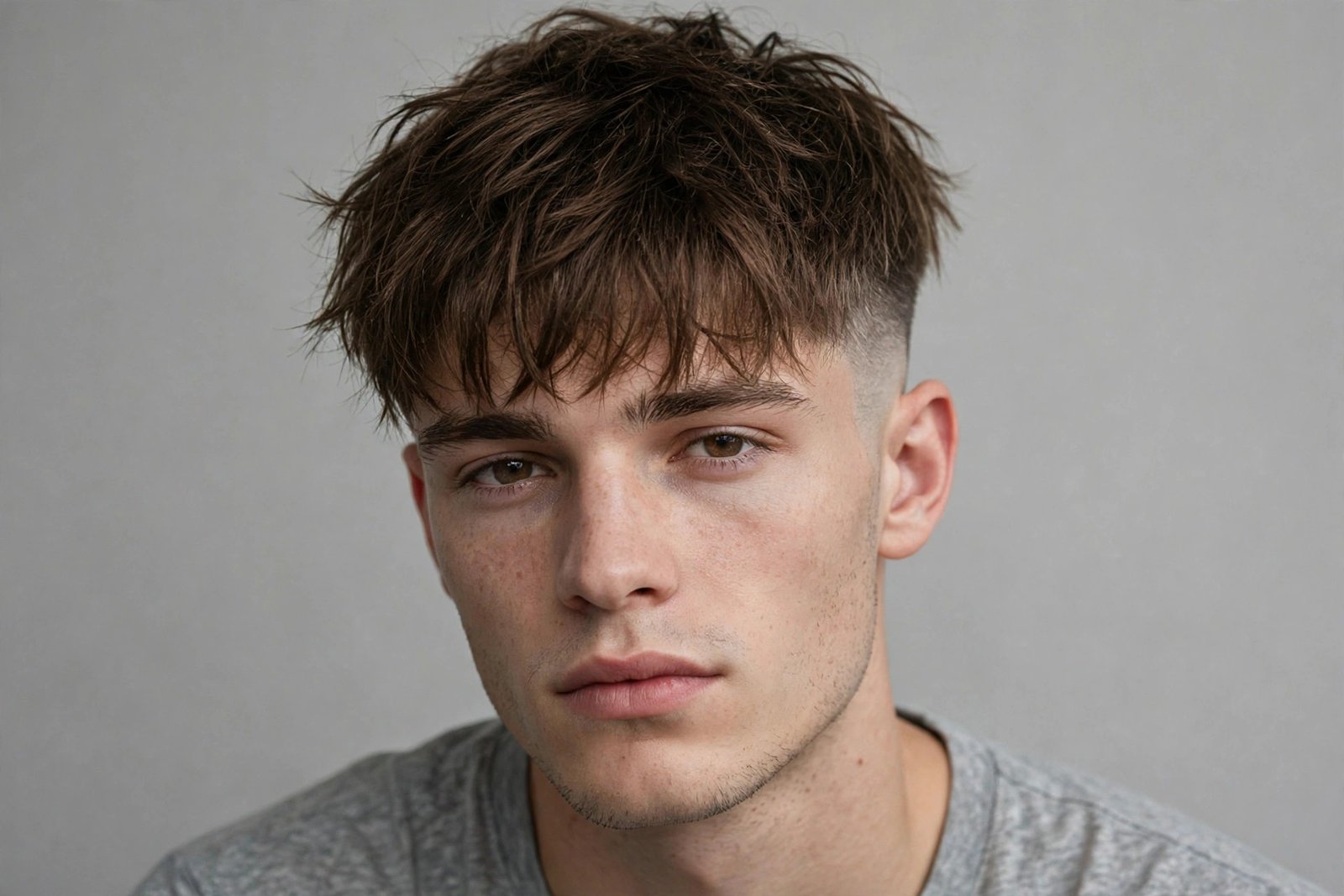 Messy Edgar cut men with tousled undone fringe texture