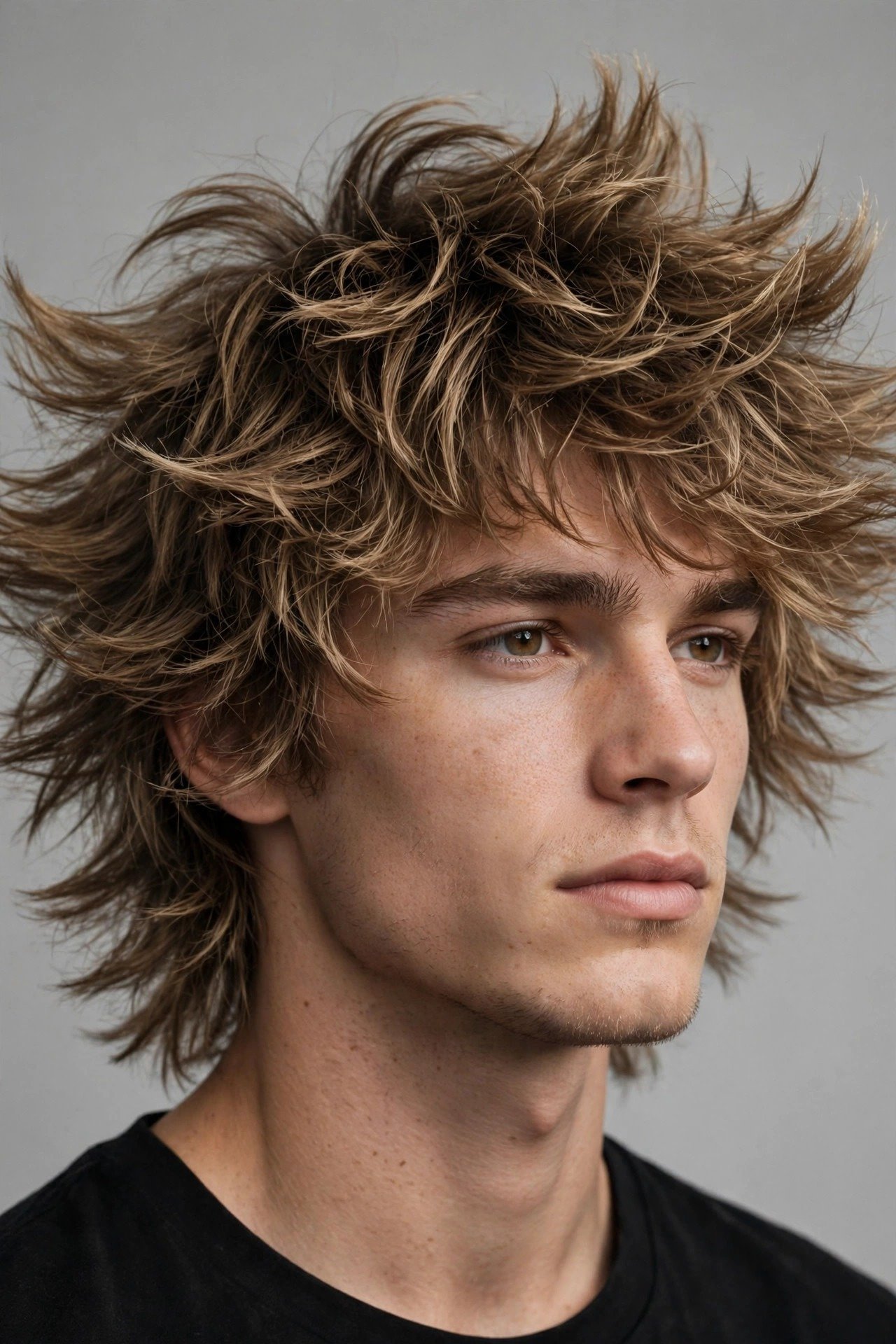 Feathered shag haircut men, choppy feathered layers with rock and roll wings