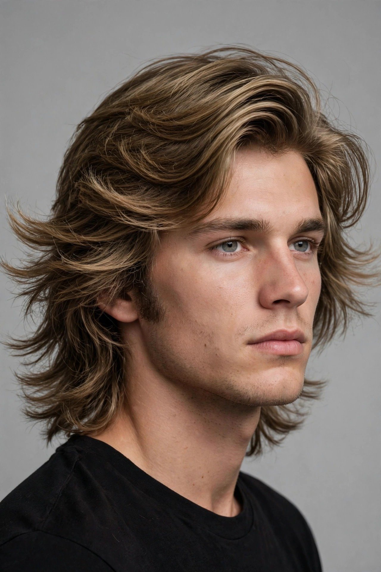 Feathered flow haircut men, long layered flow with soft outward flick at ends