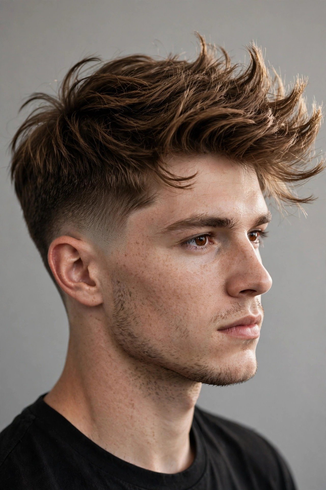 Feathered taper haircut men, feathered textured top with clean taper fade