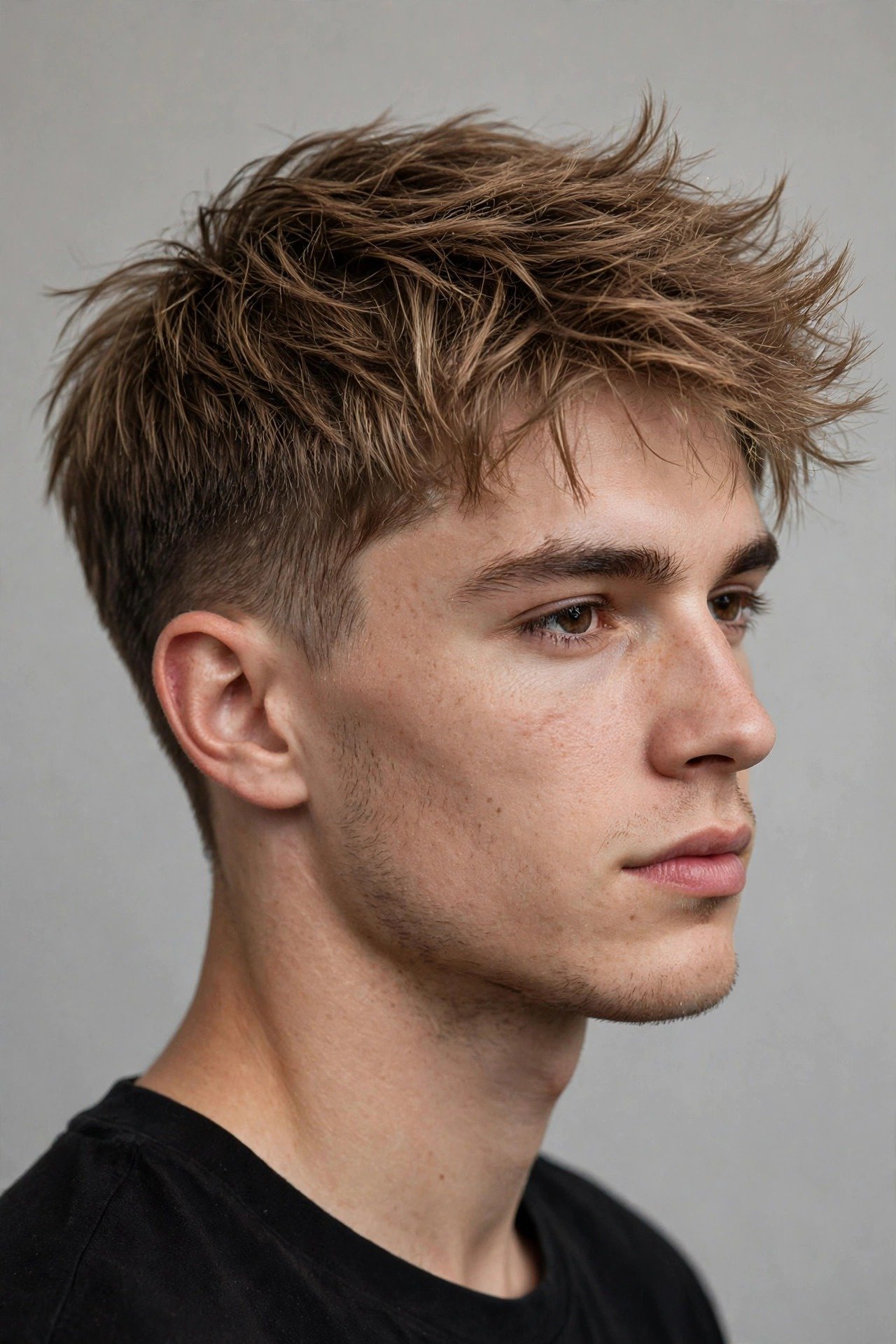 Short feathered crop haircut men, feathered texture on a short modern crop
