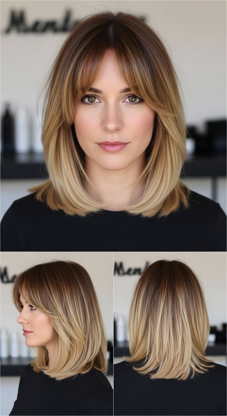Flippy lob with face-framing layers